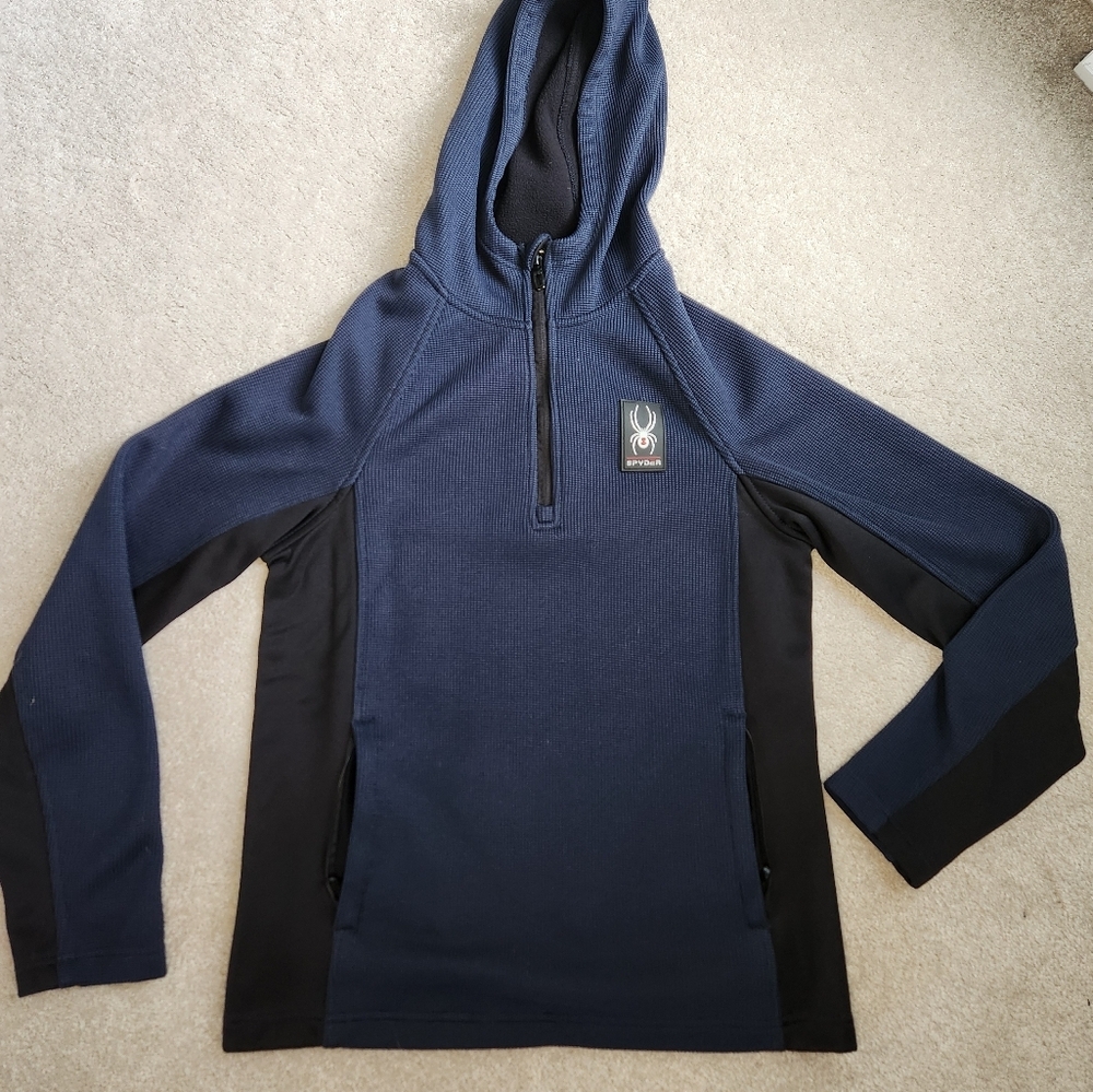Spyder Navy and Black Hooded Pullover Quarter Zip